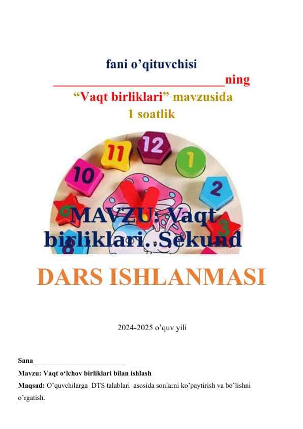 dars ishlanma Vaqt birliklari 1