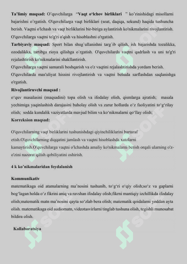 dars ishlanma Vaqt birliklari 2