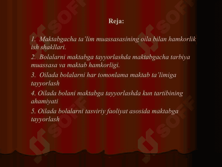 Oila va Maktabgacha ta’lim tashkiloti. Onalik va bolalikni himoya qilish bo’yicha maktabgacha ta’lim tahkilotlarida amalga oshirilgan ishlarning mazmuni. 2