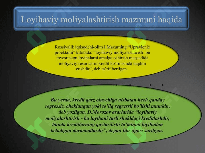 Loyihaviy moliyalashtirish  tushunchasi va xususiyatlari 3