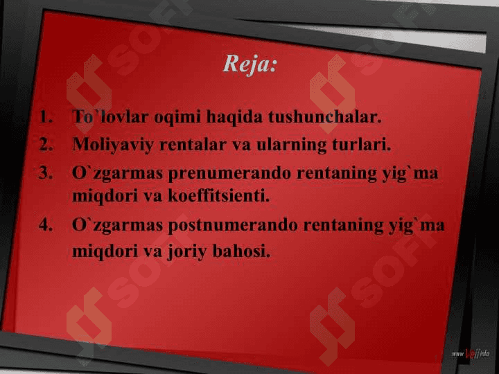 To`lоvlar оqimi. Mоliyaviy rеntalar 2