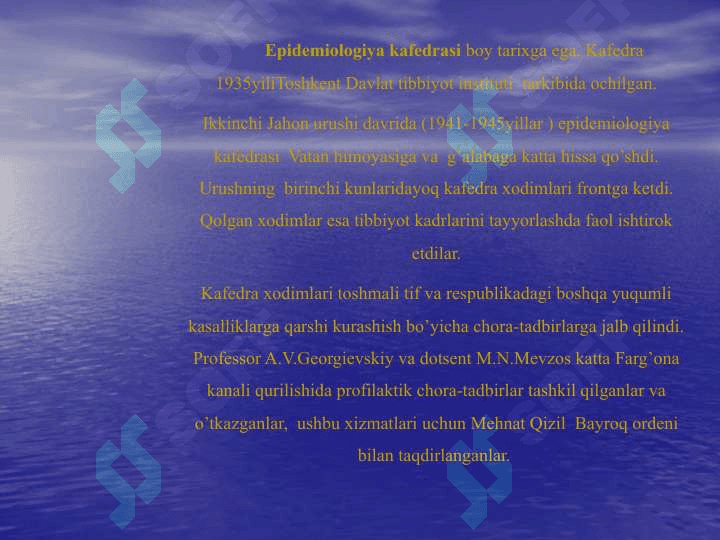 EPIDEMIOLOGIYA  KAFEDRASINING RIVOJLANISHIGA  HISSA QO‘SHGAN OLIMLAR 6