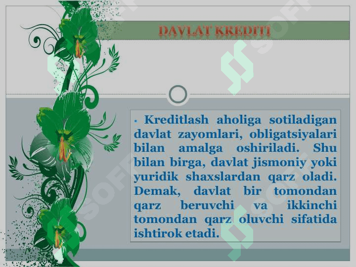 Kredit turlari. Banklarning kelib chiqishi. Markaziy bank va uning funksiyalari. Bank inqirozi. O'zbekistonning xalqaro valyuta munosabatlari 4