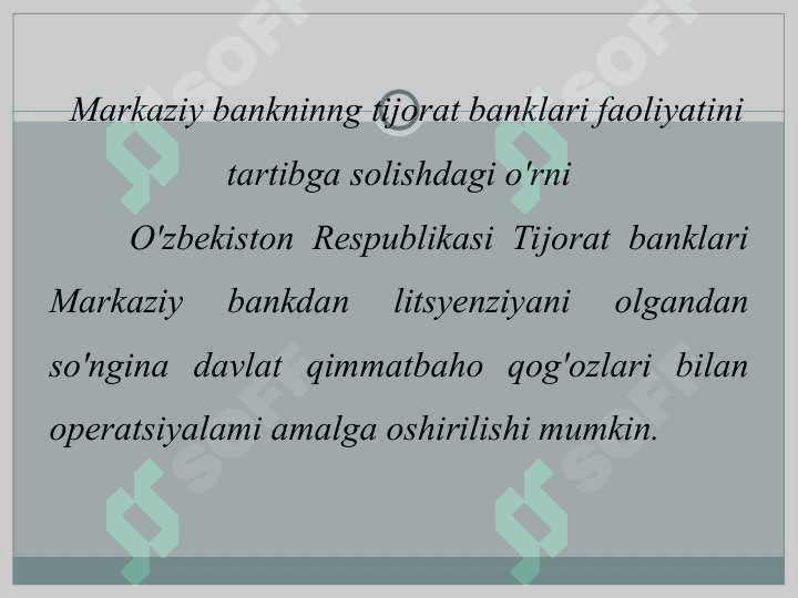 Kredit turlari. Banklarning kelib chiqishi. Markaziy bank va uning funksiyalari. Bank inqirozi. O'zbekistonning xalqaro valyuta munosabatlari 8