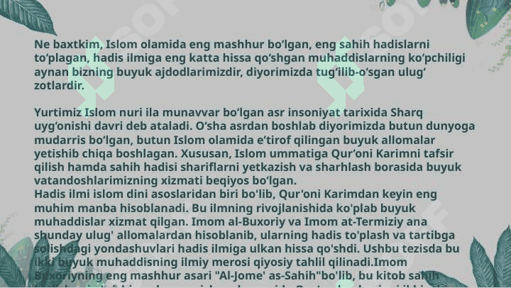 Imom Buxoriy va Imom at-Termiziyning hadis ilmiga qo'shgan hissalari 3
