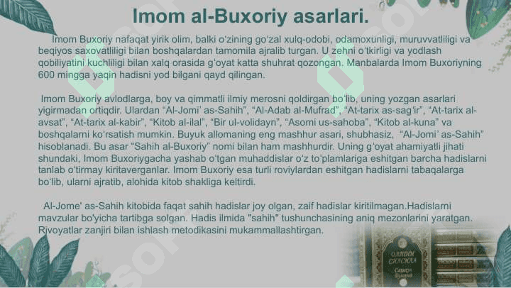 Imom Buxoriy va Imom at-Termiziyning hadis ilmiga qo'shgan hissalari 6