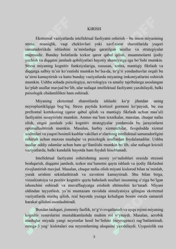 Mavzu: “Ekstremal vaziyatlarda intellektual faollikni oshirish usullari” kurs ishi 3
