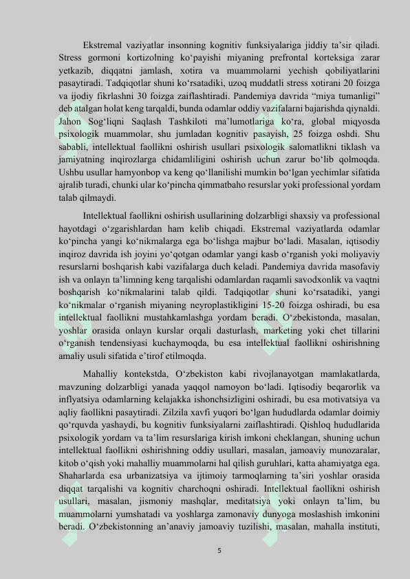 Mavzu: “Ekstremal vaziyatlarda intellektual faollikni oshirish usullari” kurs ishi 5