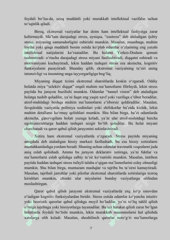Mavzu: “Ekstremal vaziyatlarda intellektual faollikni oshirish usullari” kurs ishi 7