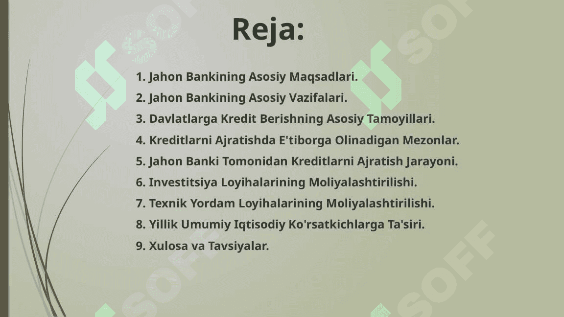 Jahon banki faoliyati vazifalari. 2