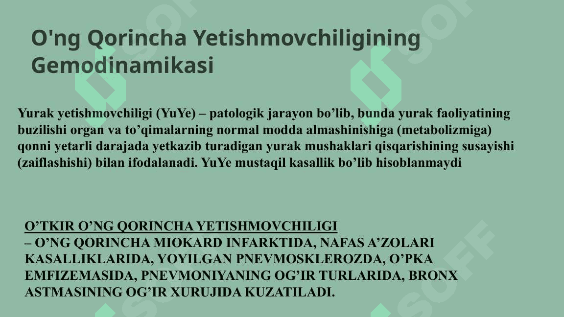 O’ng qorincha yetishmovchiligining gemodinamikasi. 3