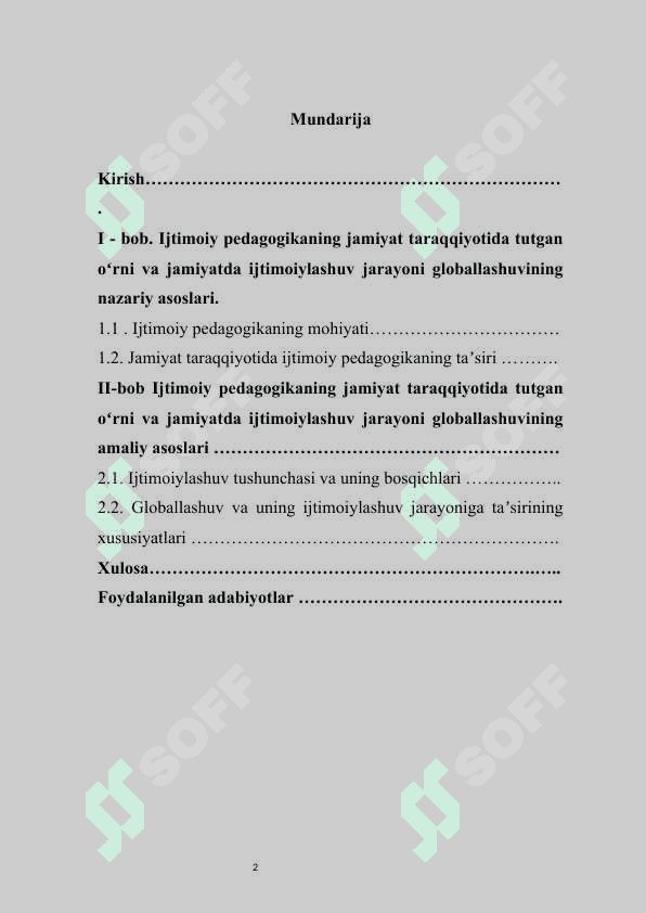 Ijtimoiy pedagogikaning jamiyat taraqqiyotida tutgan oʻrni va roʻli jamiyatda ijtimoiylashuv jarayonining globallashuvi 2