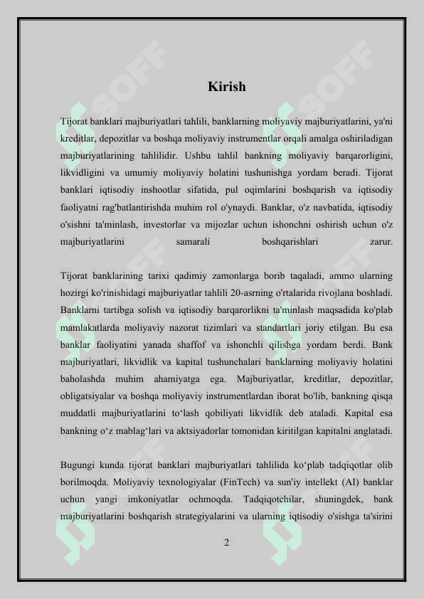 Tijorat banklari majburiyatlari tahlili 2