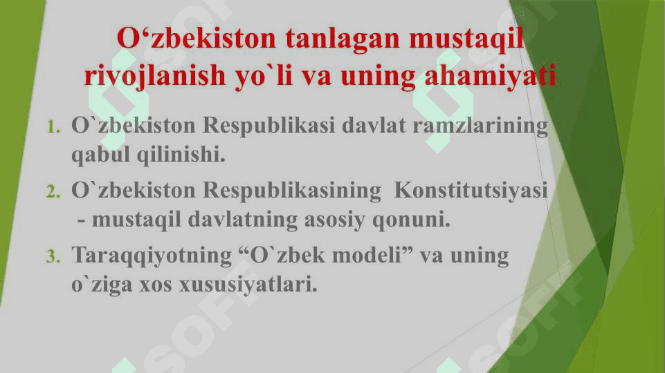 O‘zbekiston tanlagan mustaqil rivojlanish yo`li va uning ahamiyati 2