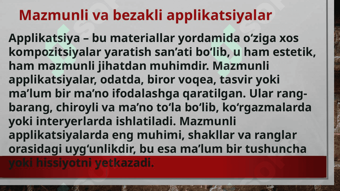Mazmunli va bezakli applikatsiyalar 2