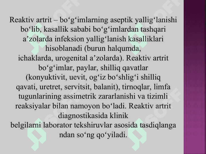 REAKTIV ARTRITLAR 2