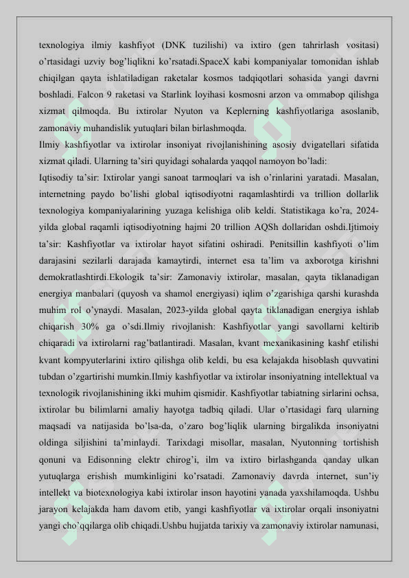 Ilmiy kashfoyotlar, ixtirolar va ularning litsenziyalash 6