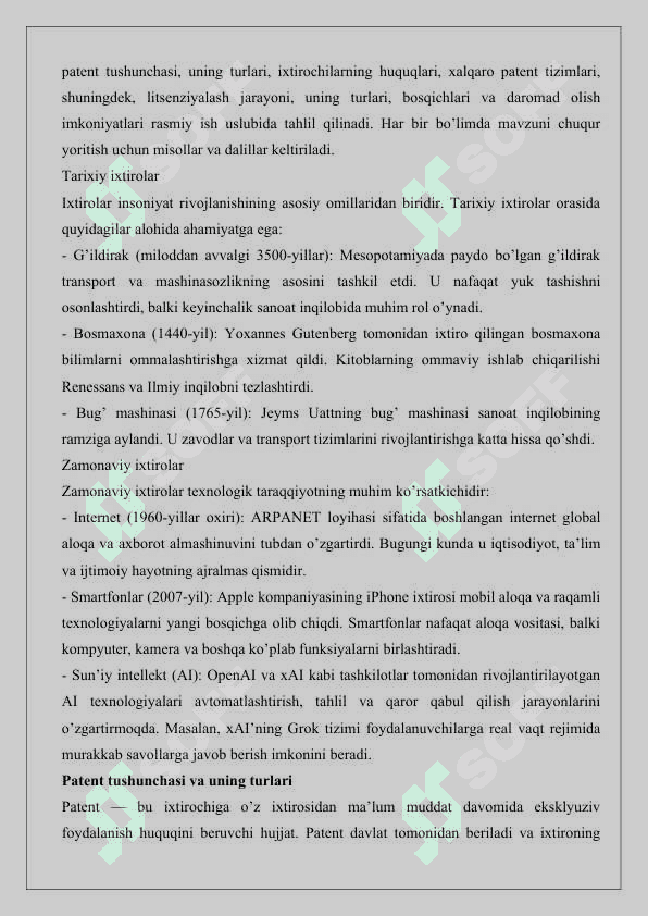 Ilmiy kashfoyotlar, ixtirolar va ularning litsenziyalash 7