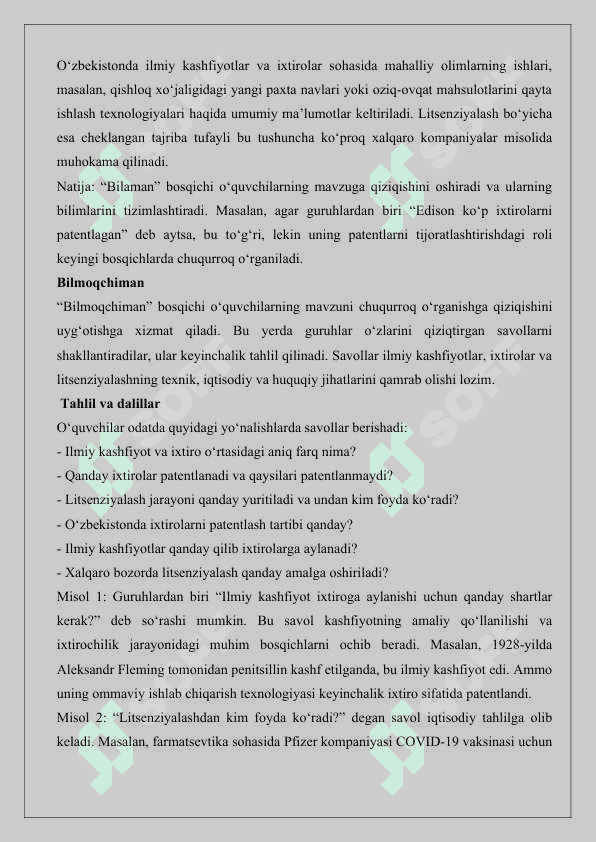 Ilmiy kashfoyotlar,ixtirolar va ularning litsenziyalash “BBB” metodi orqali asoslash 4