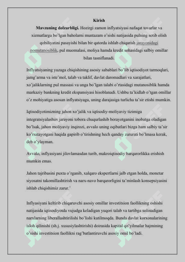 Inflyatsiya tushunchasi va uning iqtisodiy mazmun mohiyati 2