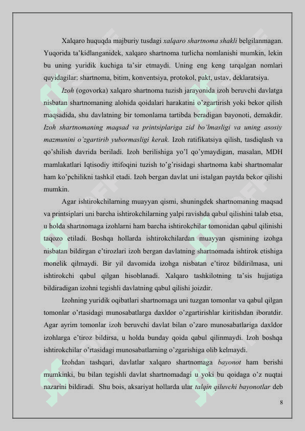 Xalqaro shartnomalarning shakli, tuzilishi 8