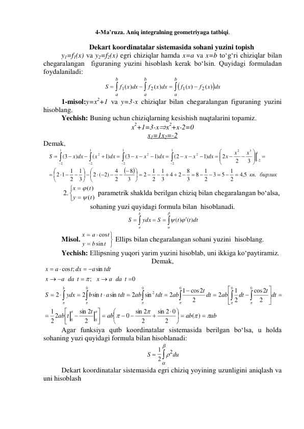 Aniq integralning geometriyaga tatbiqi. 1