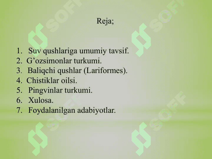 ; SUV  QUSHLARI, TUZILISHI  VA  HAYOT KECHIRISHI 2