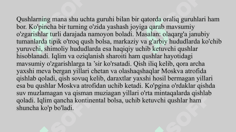Uchib ketuvchi qushlar asosiy turlarining hayoti. 4