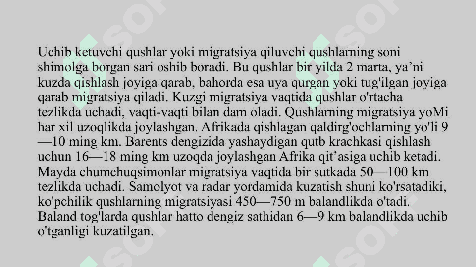 Uchib ketuvchi qushlar asosiy turlarining hayoti. 6