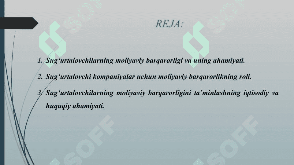 SUGʻURTALOVCHILARNING MOLIYAVIY BARQARORLIGINI TAʼMINLASH VOSITA VA OMILLARI HAMDA MOLIYAVIY BARQARORLIKNI OSHIRISH YOʻLLARINI TAKOMILLASHTIRISH 2