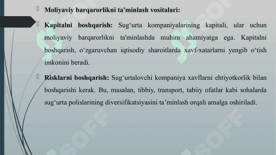 SUGʻURTALOVCHILARNING MOLIYAVIY BARQARORLIGINI TAʼMINLASH VOSITA VA OMILLARI HAMDA MOLIYAVIY BARQARORLIKNI OSHIRISH YOʻLLARINI TAKOMILLASHTIRISH 3
