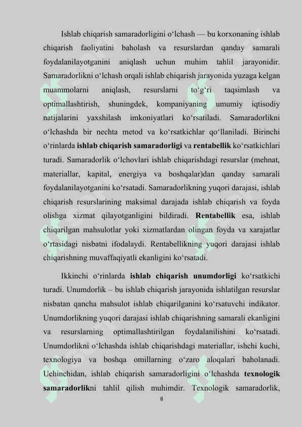 Ishlab chiqarishning umumiy va pirovard natijalari 8