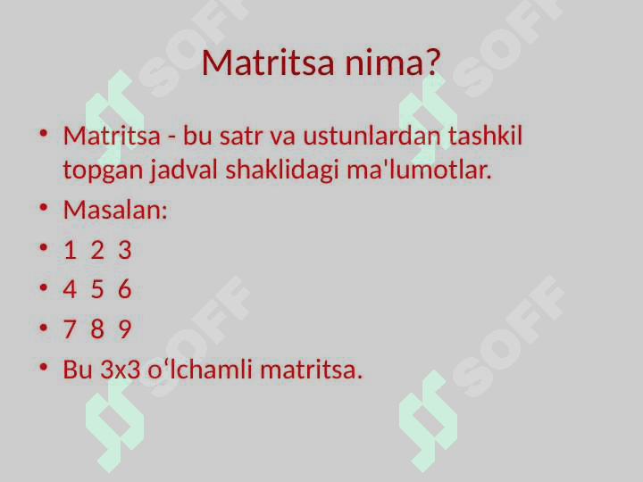 Matritsani tashkil etish 2
