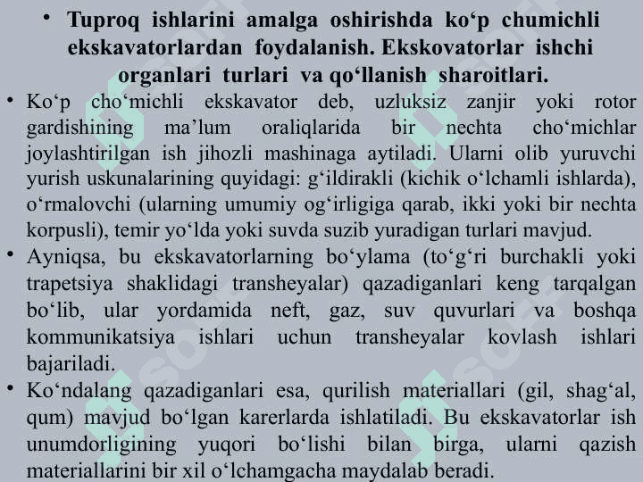 Gidrotexnika qurilishida er ishlarini ko‘p cho‘michli ekskavator bilan bajarish. 3