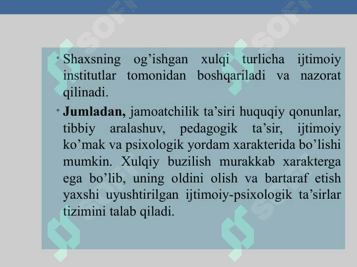 XULQ  OG’ISHINING  OLDINI  OLISH VA  UNI  BARTARAF  ETISH BO’YICHA  PSIXOLOGIK  TA’SIR CHORALARI 2