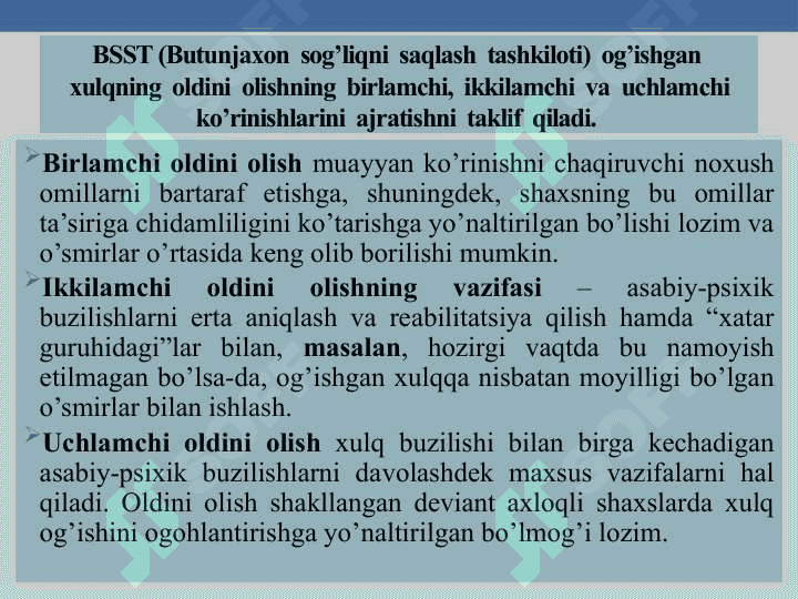 XULQ  OG’ISHINING  OLDINI  OLISH VA  UNI  BARTARAF  ETISH BO’YICHA  PSIXOLOGIK  TA’SIR CHORALARI 4