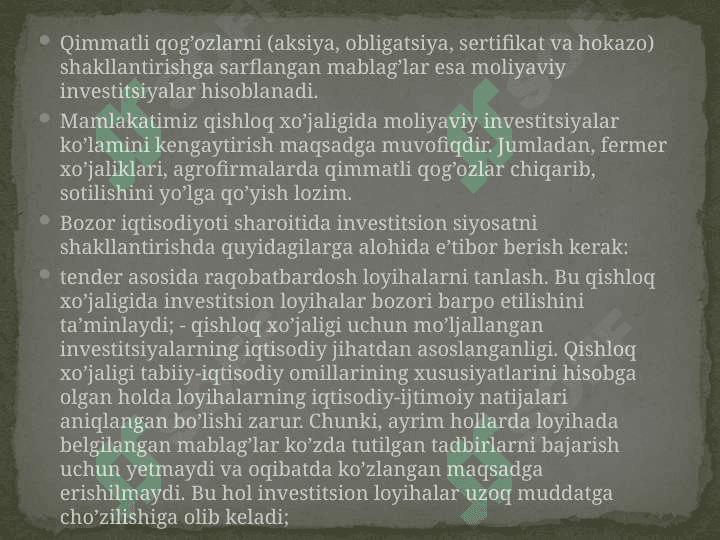 Qishloq xo'jaligida investitsiyalar hisobi va ularni moliyaviy hisobotda aks attirish. 7
