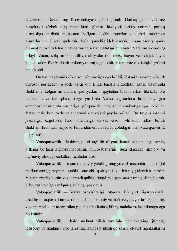 BOSHLANG’ICH SINF O’QUVCHILARIDA VATANPARVARLIK  TUYG’USINI SHAKLLANTIRISH 7