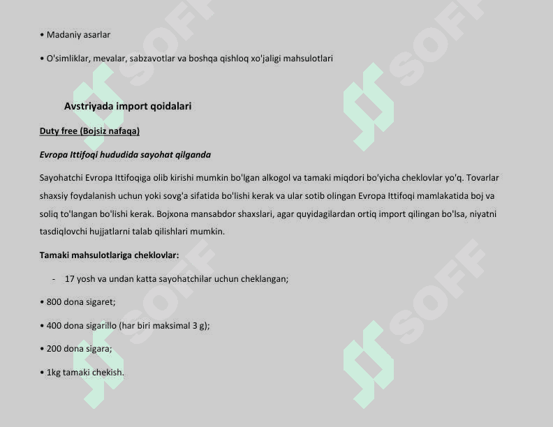Avstriya bojxonasi (Import va Export) 2