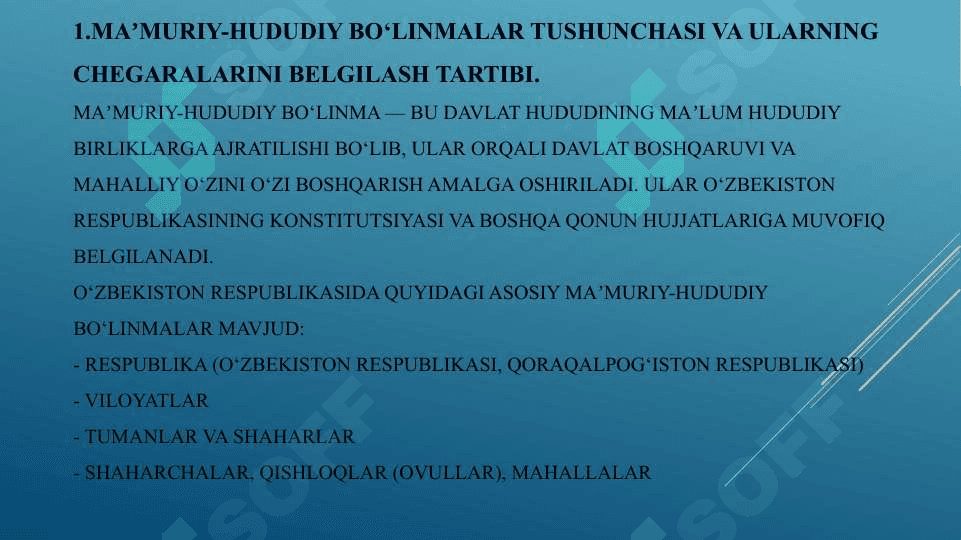 Maʼmuriy hududiy boʻlinmalarining chegaralarini belgilash, yerdan foydalanishdagi cheklashlar va majburiyatlar 4