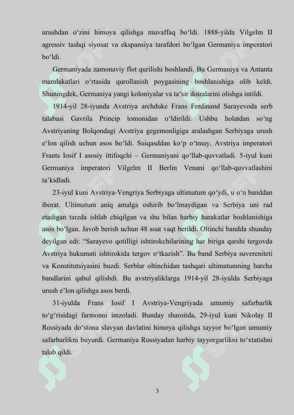 BIRINCHI JAHON URUSHI, UNING YAKUNI 3