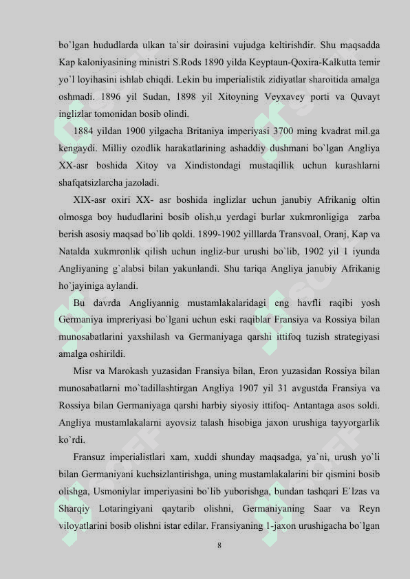 BIRINCHI JAHON URUSHI, UNING YAKUNI 8