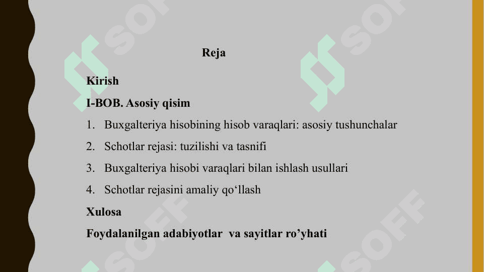 Bugalteriya hisobining hisob varaqalari va schot rejasi 2
