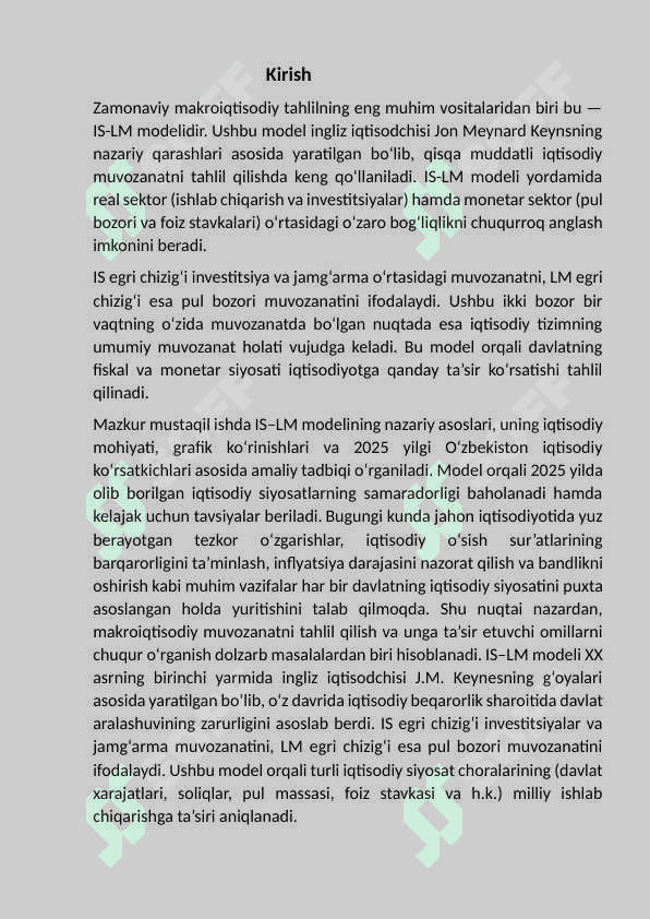 IS- LM MODELI modelining shakllanishi va    tadbigi. 2