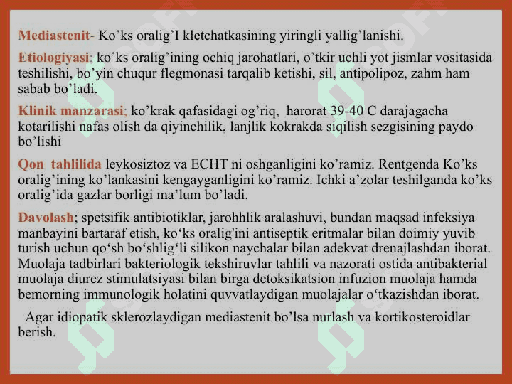 Ko‘krak qafasi va Qorin bo‘shlig‘i xirurgik infeksiyasi - Кўкрак қафаси ва Қорин бўшлиғи хирургик инфекцияси 8