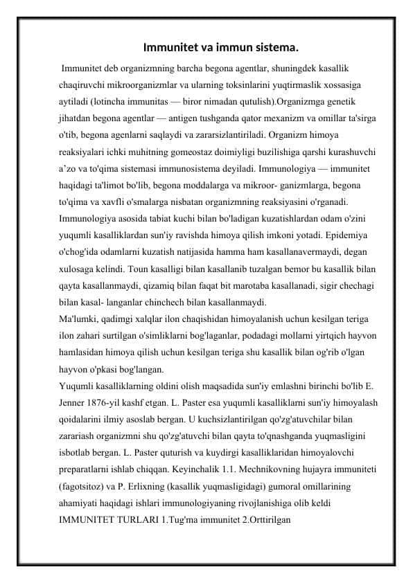 Immunitet va immun sistema. 1