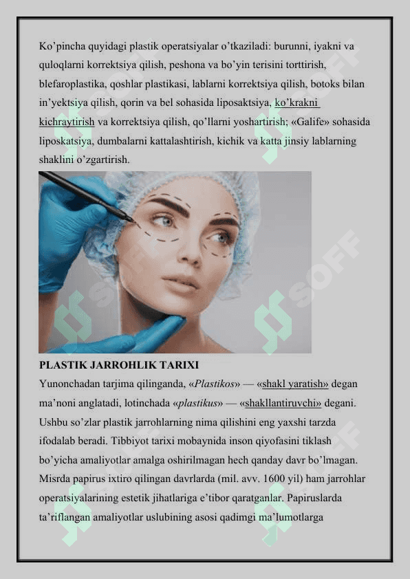 FILATOVNING BANDI PLASTIKASI. KO`RSATMALAR VA QARSHI KO`RSATMALAR 2