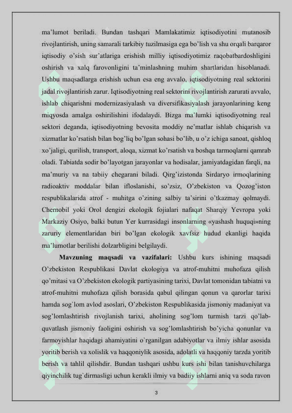 O’zbekistonda atrof-muhitni muhofaza qilish va sog’lomlashtirish yo’lidagi ijtimoiy-siyosiy jarayonlar tarixi 3