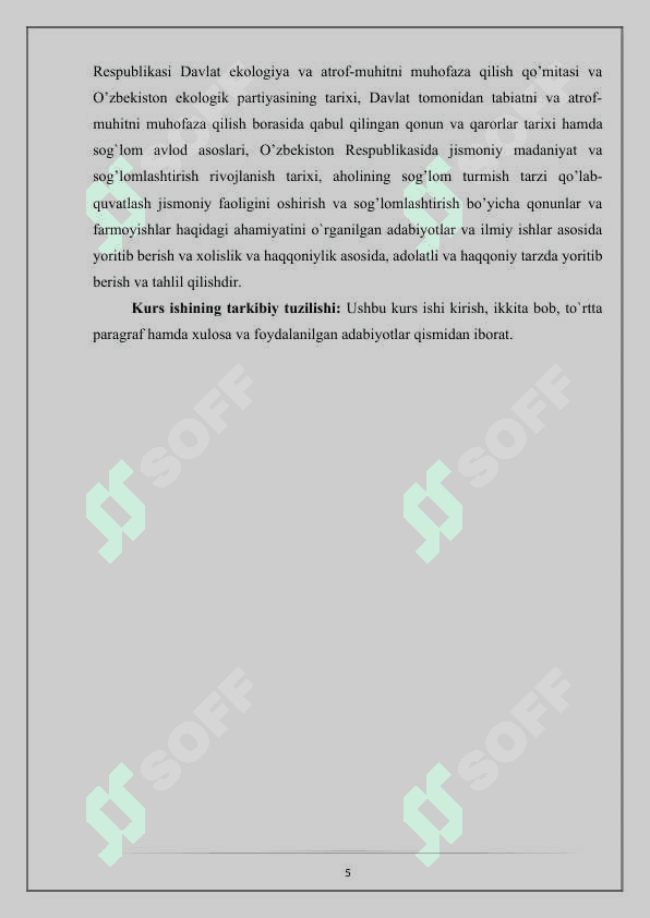 O’zbekistonda atrof-muhitni muhofaza qilish va sog’lomlashtirish yo’lidagi ijtimoiy-siyosiy jarayonlar tarixi 5