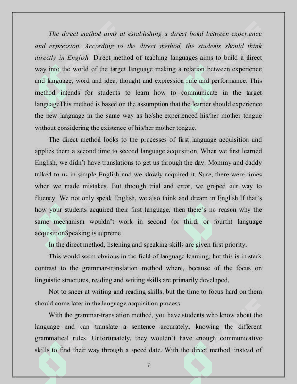 Theme The role of the direct method in teaching english A2 level of students 7